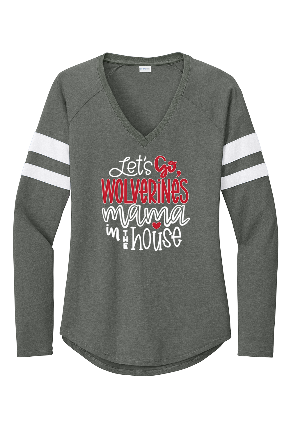 Wolverine Mama Sport-Tek®  Stripe Long Sleeve V-Neck Tee LST6043