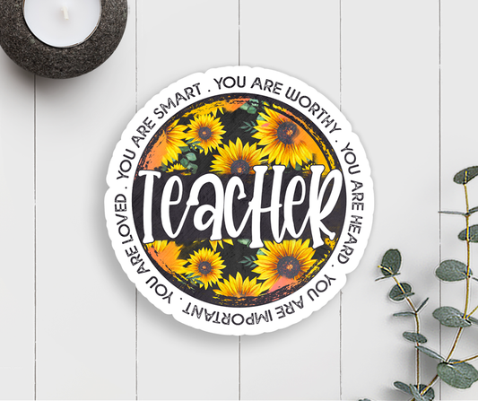 Teacher Sunflower  Vinyl Sticker