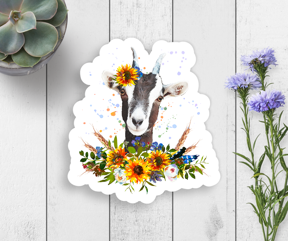 Floral Goat Vinyl Sticker