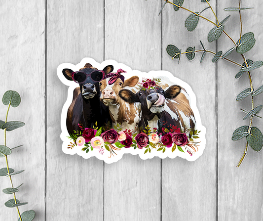 Floral Cow Trio Vinyl Sticker